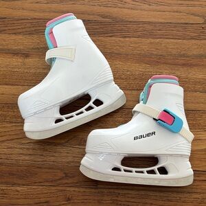 Bauer kids ice skates white pink blue size 8-9